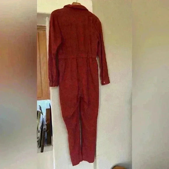 Free People Set The Tone Eyelet Jumpsuit in Rust Combo Size 2 - Picture 8 of 8